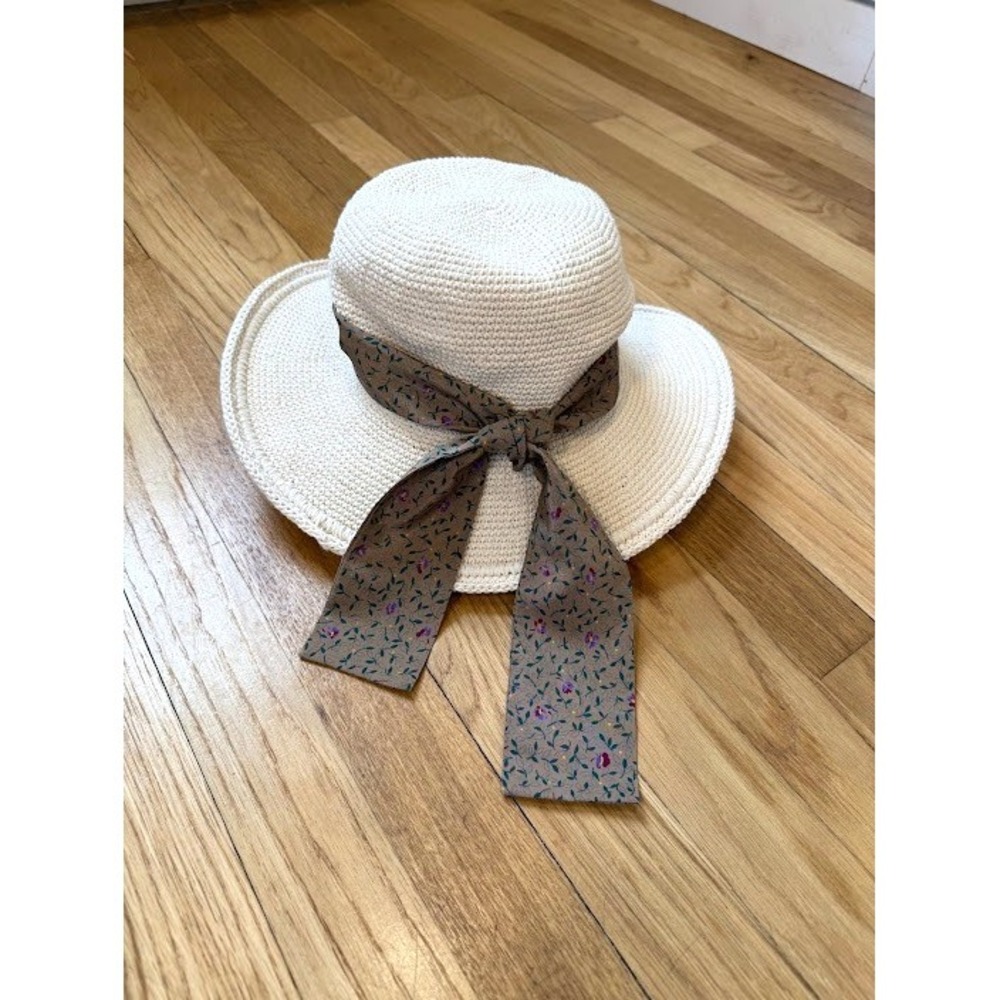 San Diego Hat Co. Wide Brim Bucket Sun Hat Adjustable Ribbon Cream With Tie